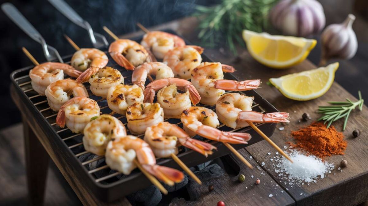 Des brochettes de crevettes à la plancha prêtes en un clin d'œil