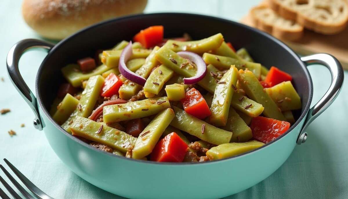 Une poêlée gourmande de haricots plats et lardons à partager