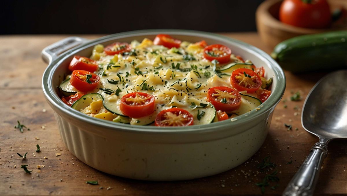 Un gratin de courgettes et tomates au fromage, facile et délicieux à réaliser