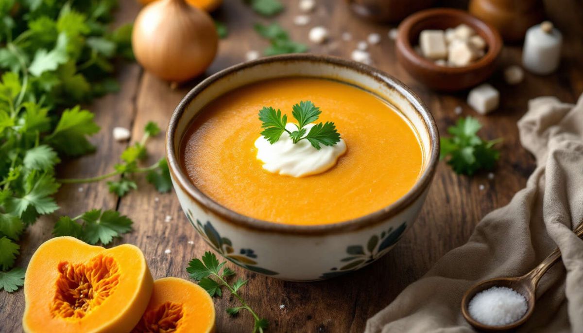 Découvrez la douceur d'une soupe de courge butternut à la coriandre