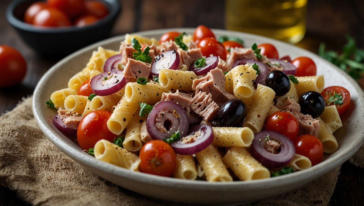 Une salade de pâtes au thon et oignon rouge pour ravir vos papilles