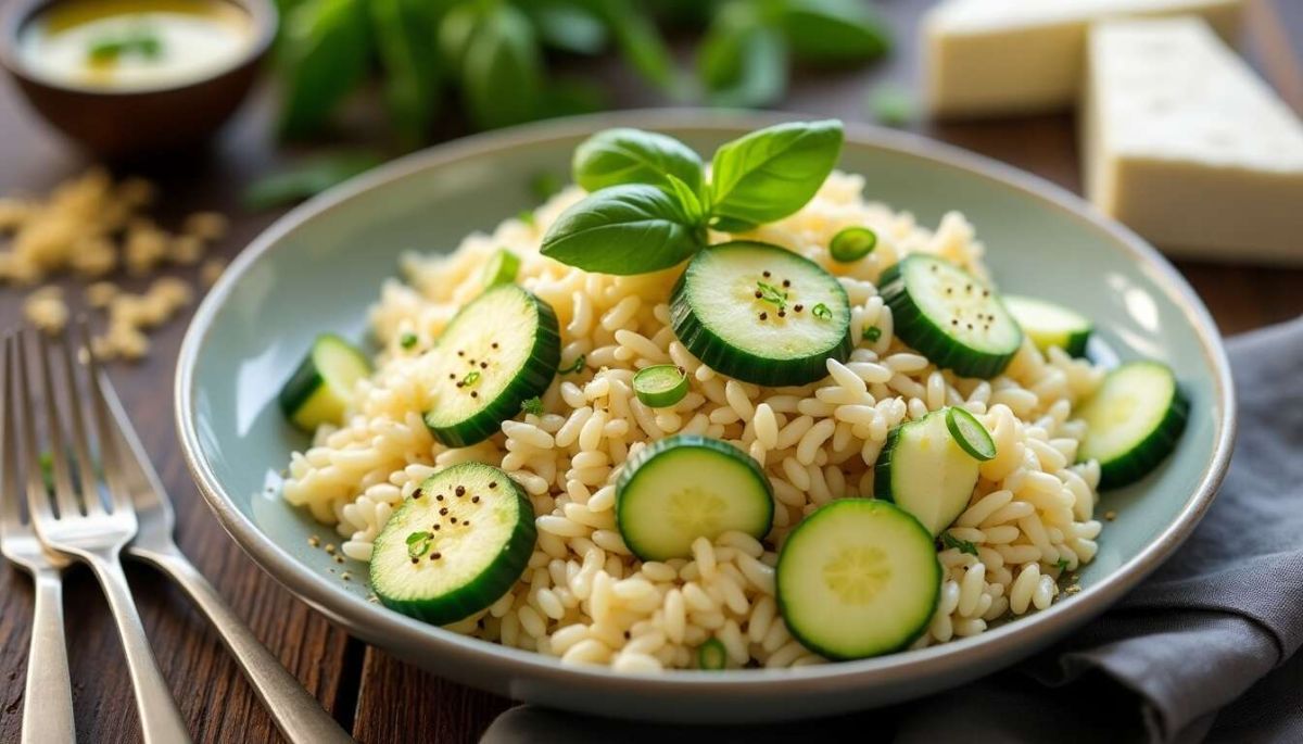 Savourez la légèreté d'un orzo aux courgettes et crème de feta